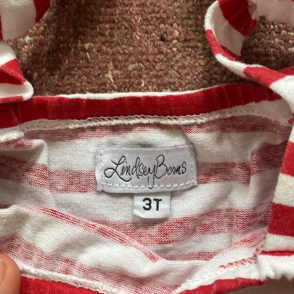 Lindsey Berns red white shoulder tie top w lemons - Picture 2 of 3